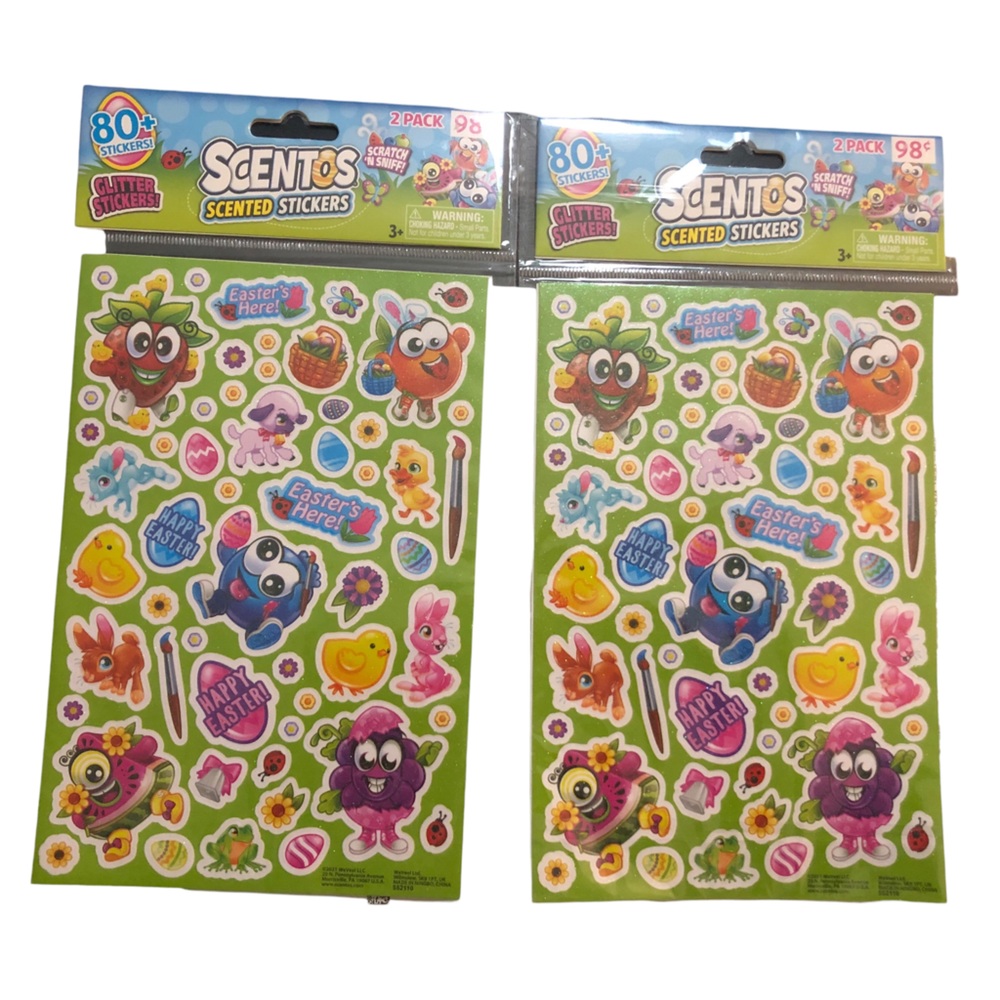 Scentos Scratch & Sniff New Easter Basket Stickers 2 pkg Glitter Fruit Shiny Egg